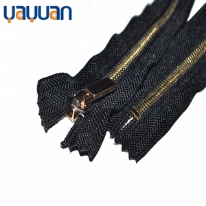 Light gold closed long slider pull black metal zipper Color and size customized