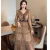 Import long sleeve V- neck flocked dots mesh multi tiered skirt maxi dress  summer latest design sweet fashion dress from China