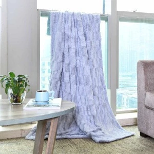 Luxury large double layers thick winter long plush PV fleece throw blanket with details