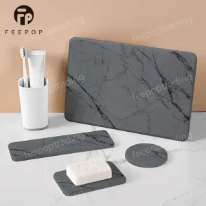 Luxury Marble Pattern Diatomite Stone Tray Set Self-Drying Soap Stone Pad Eco-Friendly Fabric Bathroom Tray Tables Decoration