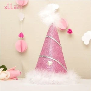 Luxury Pink Princess Party Supplies Birthday Hat With Cashmere Ball Pointed