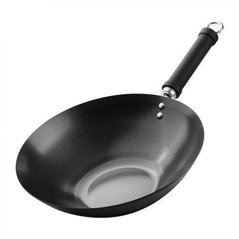 Maisons Kitchen Accessories Cookware Multifunction 12inch Cast Iron Nonstick Stir Fry Wok Pan with Wooden Handle Chinese Wok Pan