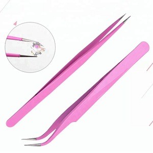 Manicure Curved Tweezers Gel Nail Art Pink Nipper Stick Picking Rhinestones Sequins Paillette Nipper Tweezers