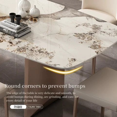 Buy Marble Textured Sintered Stone Dining Table Round Corner Living ...