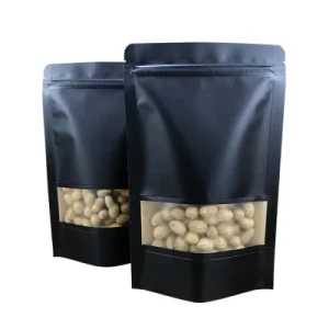 Matte Black Kraft Paper Stand-up Pouch Factory Hot-Sell Zip Lock Moisture-Proof Food Bag with Window Recyclable in-Stock Items