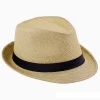 Mens Summer White Beige Plain Color Sun Panama Straw Fedora Hats