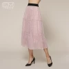 Mid-calf Knitted Ruffle Pleated Pink Skirts With Sequined