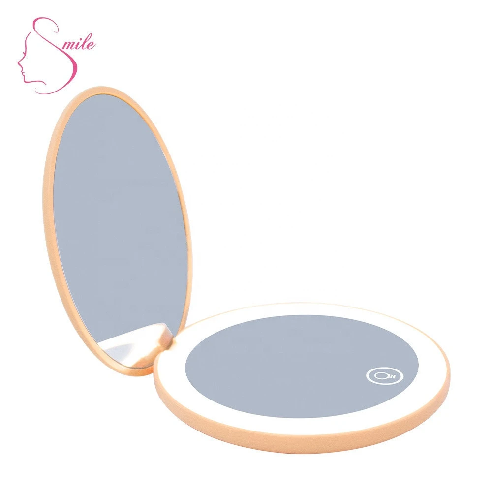 Mini LED Compact Pocket Makeup Vanity Rechargeable  Cosmetic Round Magnifying Mirror with Light Micro USB type C