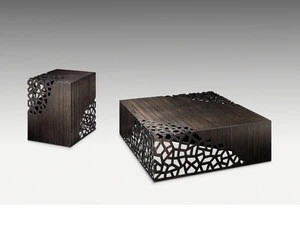 Modern design for living room square solid bamboo furniture carved lattice coffee table