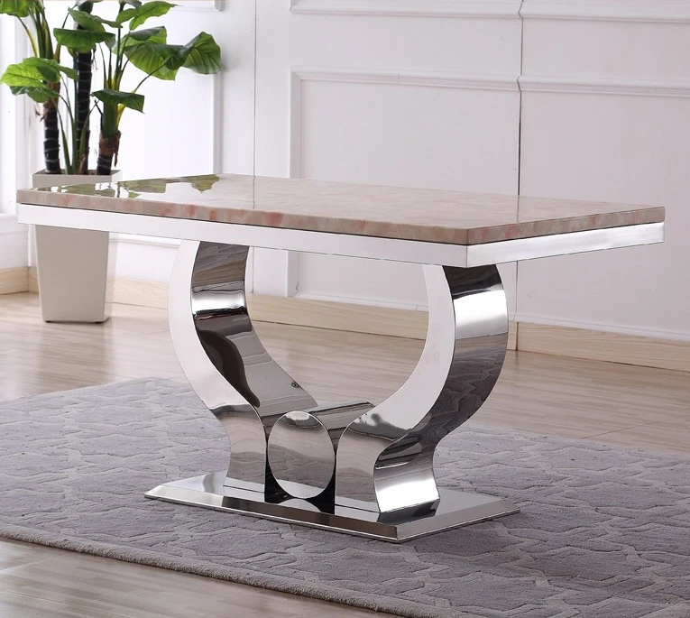 Modern new design cheap factory direct home furniture living room silver metal frame square marble top coffee table set