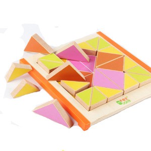 Montessori Preschool Teaching Resources Learning Tool Wooden Triangle Mosaic Rectangle Puzzle board