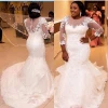 NE183 African Bridal Gowns White Lace Mermaid Wedding Dresses Plus Size Three Quarter Bride Dresses 2017