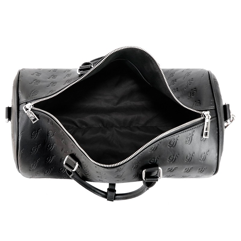 New Design Fashion Black Custom Logo Printed Large Ladies Leather Duffle Travel Bag