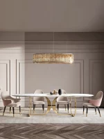 New Italian Style Luxury Villa Dining Table High-end Atmosphere Modern Minimalist Marble Luxury Stone Slab Dining Table