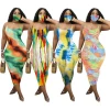 New Sexy Halter Casual Dresses Loose Tie Dye Sleeveless Maxi Dress Women Plus Size Women Clothing No Accessories Included