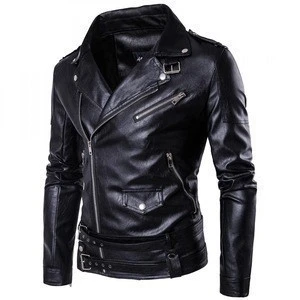 New tides fashion style black leather jacket coat men biker motorcycle jackets with belt