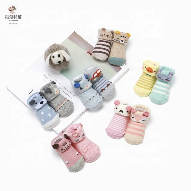 organic cotton cozy cartoon baby tube socks with rubber soles