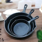OWNSWING 3pcs Set Griddle Breakfast Cookware Steak Pot Pan Uncoated Frying Iron Pan with Handle Cast Iron Skillet Nonstick Pan