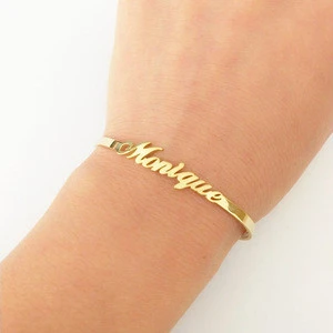 Personalized Name Custom Bangle 304 Stainless Steel Real Gold Plating Bracelet