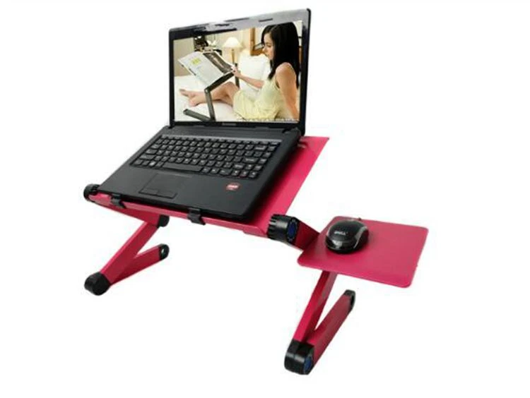 Portable Adjustable Folding Aluminum Stand Lap Laptop Desk/Stand/Table with Cooling Fan and Mouse Pad