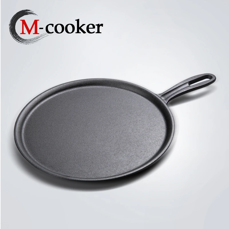 Pre-seasoned cast iron cookware fry pan/ skillet / wok with wooden handle/ vegetable oil coating pan