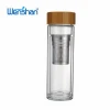 Promotional custom bamboo lid double wall glass tea infuser water bottle