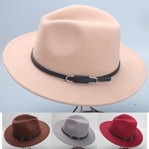 Retro Panama Hat Flat Wide Brim Fedora Cap Wool Felt Jazz Cap black Leather Band