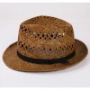 Roll up short brim plain pattern solid straw fedora hats