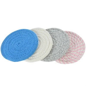 Round Drink Coasters Set Handmade Pure Cotton Thread Weave Bar Coasters Hot Pads Absorbent Cup Mats