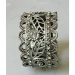 Round Metal Jeweled Napkin Ring In Antique Silver Finish