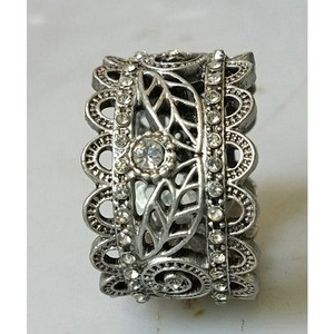 Round Metal Jeweled Napkin Ring In Antique Silver Finish