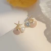 s925 silver needle starfish shell and pearl earrings about personality small and sweet lady
