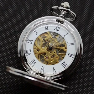 Semi-Automatic Mechanical Pocket Watch Hollow Roman Numerals Chain