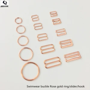 SGS quality underwear accessories swimwear buckle rose gold bra strap ring slider hook