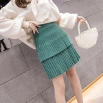 Short Women's Dress Knitting Pleated A-line skirt High Waist Skirt