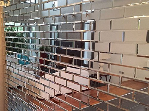 Silver Mirrored Glass Bevelled Wall Tiles ,Mirror Tile Brick Mosaic For Bathroom Kitchen