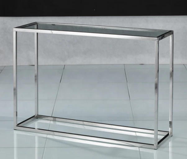 Simple  Hot Sale Console Table with Clear Glass and Silver Stainless Steel Frame