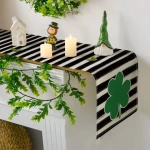 St. Patricks Day Table Runner, Plaid Shamrock Gnome Holiday Kitchen Dining Table Decoration for Indoor Outdoor Home Party Decor