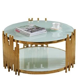 Stainless Steel Gold Marble Top Round Coffee Table Design