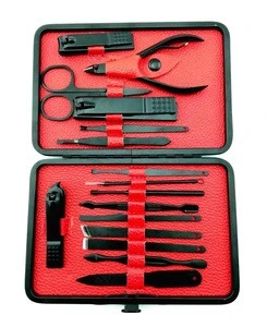Stainless Steel Nail Tool Professional Grooming Kit Nail Tools with Luxurious Travel Case 16Pcs Manicure Pedicure Set