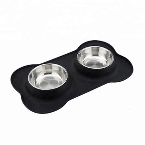 Stainless Steel Pets Puppy Small Medium Animal Water Food Feeder Bowls with Non Spill Skid Resistant Silicone Mat Bone Dog Bowl