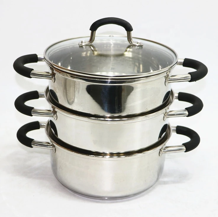 stainless steel steamer 3 layer cookware set steamer steamer basket pot c style with silicone handles