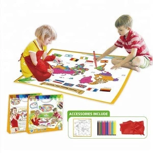Stationery Toy Color Painting Toys Canvas Around the World Water Doodle Mat with Protective Apron