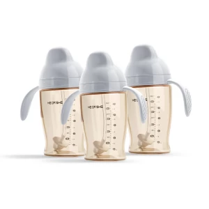 Straw Baby Bottle with Cleaning Brush,Easy Holding Double Handles Bottles without Sippling
