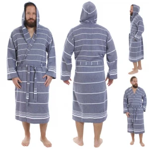Turkish Classic Model Striped Design Bathrobe Beachdress for Men High-Quality Peshtemal Bathrobe from Wholesaler %100 Cotton