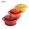 two handle round mini cocotte with lid heat resistant ceramic color enamel casserole