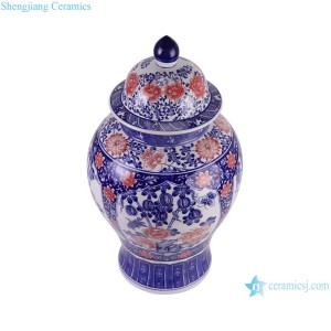 Underglazed Red Blue and White Porcelain Open Window Flower and Fruit Pattern Ceramic Pot Temple Jars