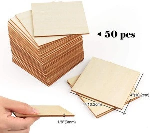 Unfinished 4&quot; Wood Square Blank Slices for DIY Crafts