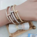Unique Rose Gold Diamond Bracelet Ring Jewelry Set Female Bangle Screw Nail Zircon Bracelet