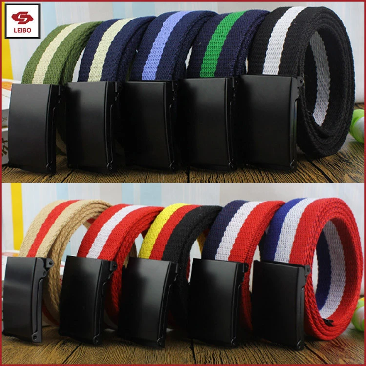 unisex durable black buckle canvas belt women multi colors web belt children school web woven fabric belt